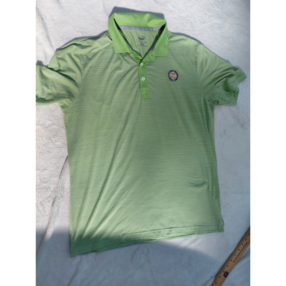 Puma Golf Mens Large Green Striped PGA Southern Ohio Junior Tour Polo Shirt